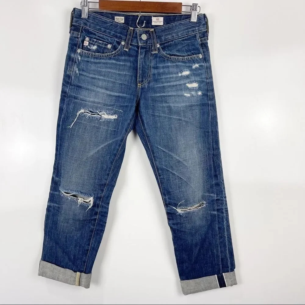 AG Jeans Adriano Goldschmied Distressed Piper Crop Slouchy Slim Crop Jeans Sz 24
